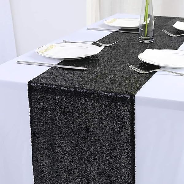 Sparkling Black Sequin Table Runner
