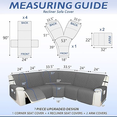 Miniatura 2 de Arfntevss Fundas de sofá modular reclinable, 10% impermeable, en forma de L, para sillón reclinable en forma de L, juego de fundas seccionales para