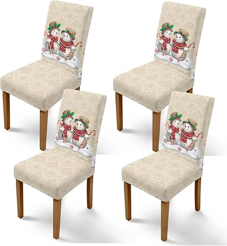 Miniatura 44 de Rnyleeg Juego de 4 fundas de silla de Navidad para sala de estar, sin brazos, copo de nieve, muñeco de nieve, fundas elásticas para sillas de Muñeco