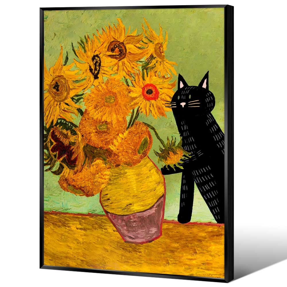Amazon.co.jp: ヴィンテージ ゴッホ ひまわり 猫 プリント