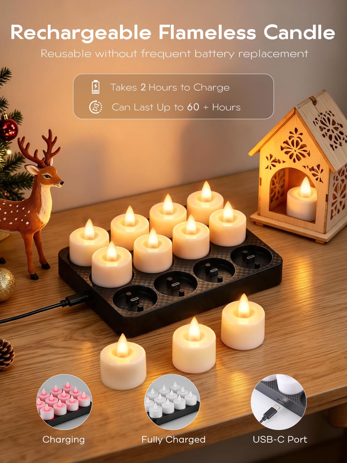 Candele LED Ricaricabili Con Telecomando, 12 Pezzi Candele Tea Light Finte