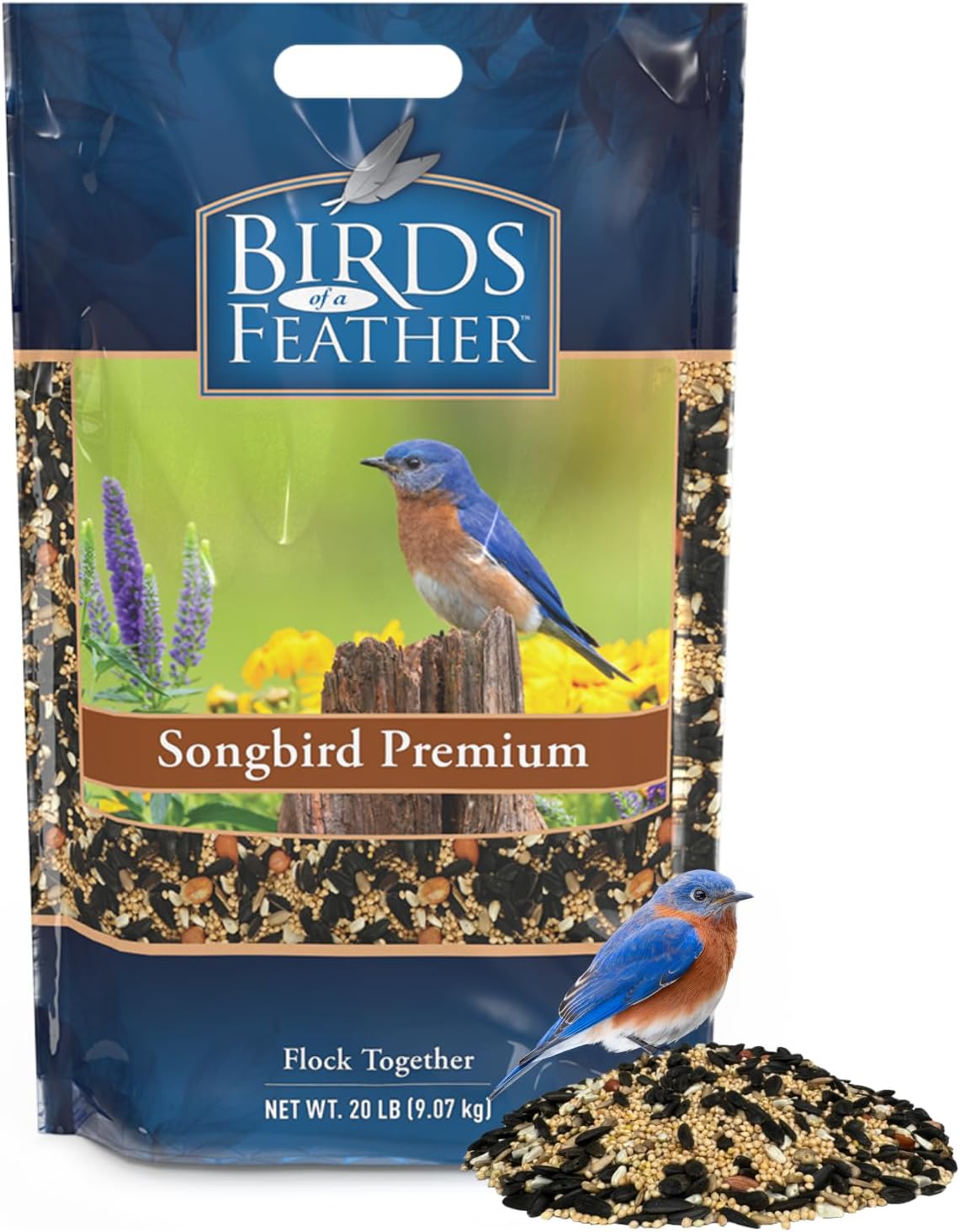 Birds of a Feather Songbird Premium, Songbird Bird Seed, Song-Bird Seeds for Outside Feeders, Small Birds Feed, Made in USA (20 Pound (Pack of 1))