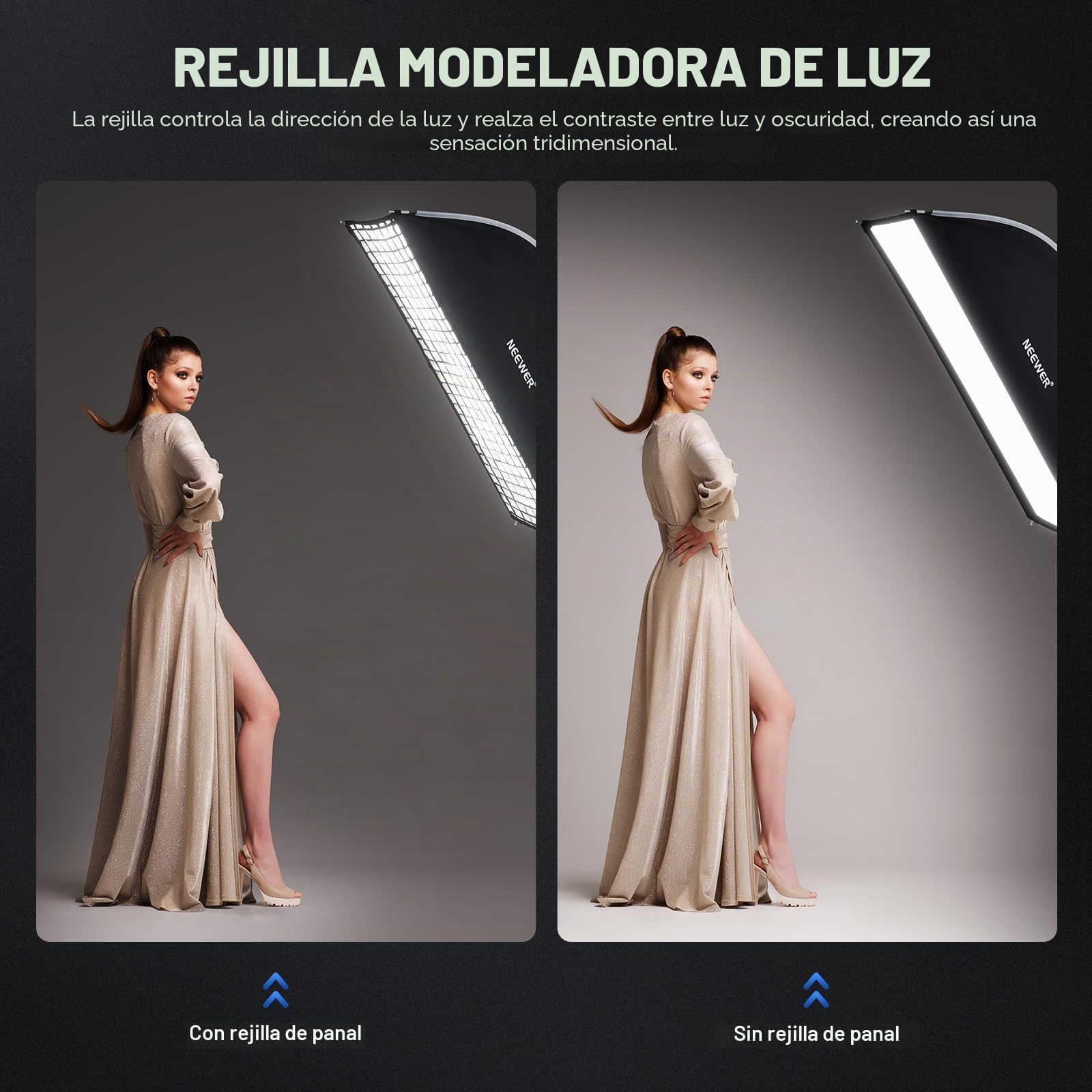 NEEWER 12"x47" Caja de luz Plegable rápida con Rayas rectangulares y Soporte Bowens con difusores/Rejilla de Panal/Funda Compatible con Godox Aputure 120d Luces de vídeo Q4 Flash de Estudio NS17S