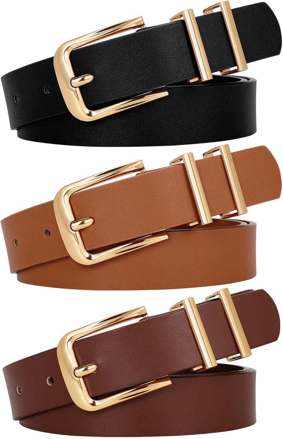 WERFORU 3 PACK Women Belt Women Fashion Leather Belts for Jeans Pants Ladies Belts with Gold Buckle