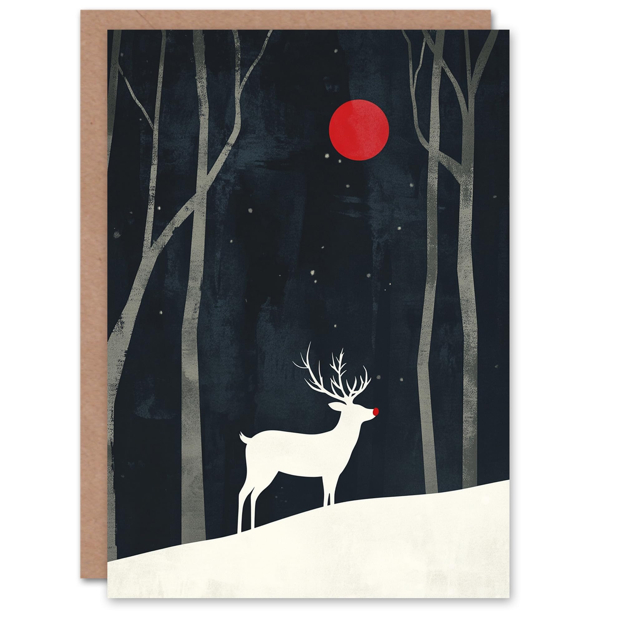 Wee Blue Coo Rudolph Red Nosed Reindeer Winter Forest Fun Xmas Art Blank For All Christmas Card
