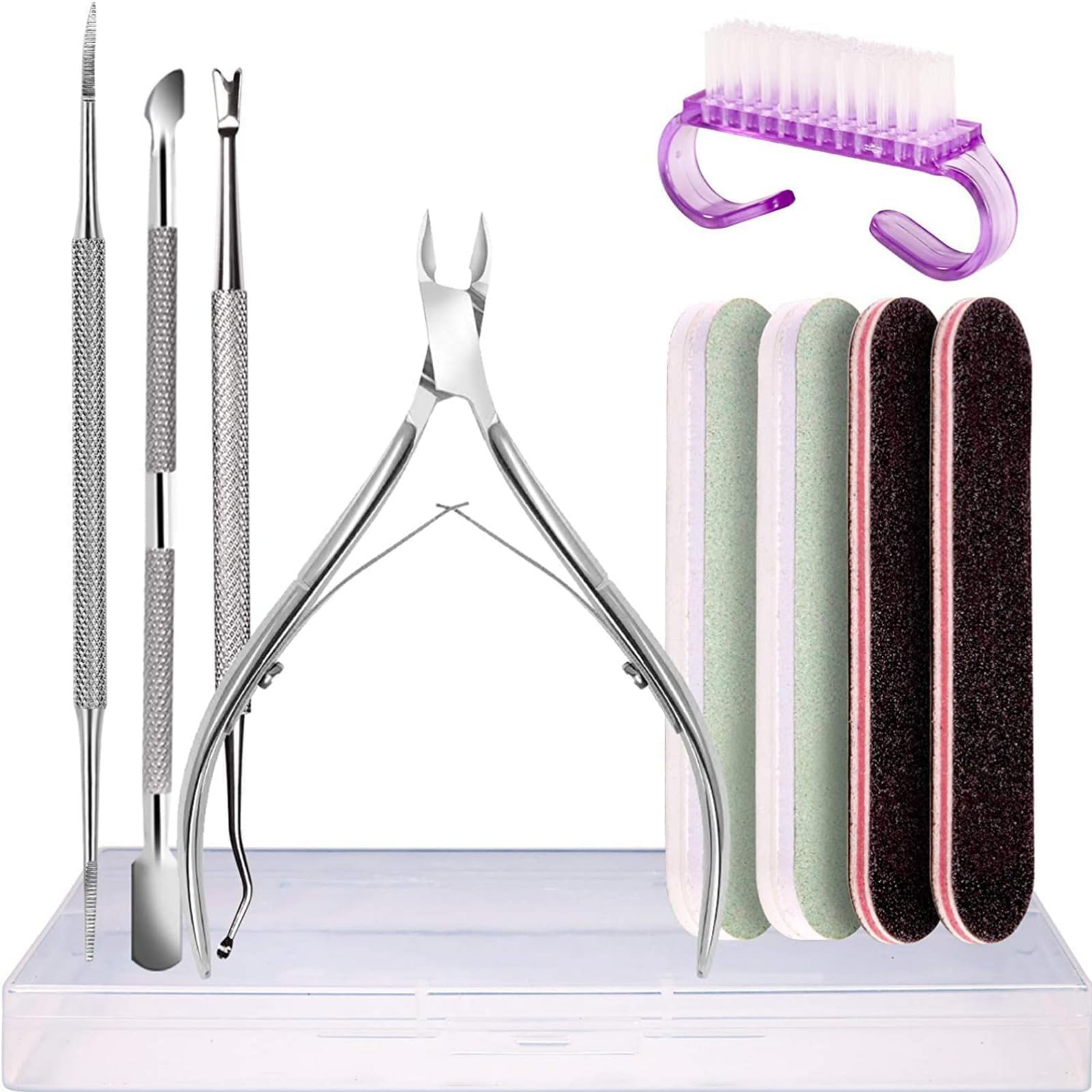 Professional Pedicure & Manicure Tools - Nail Trimmer Set with Cuticle Pusher, Scraper, Nail File & Shiner