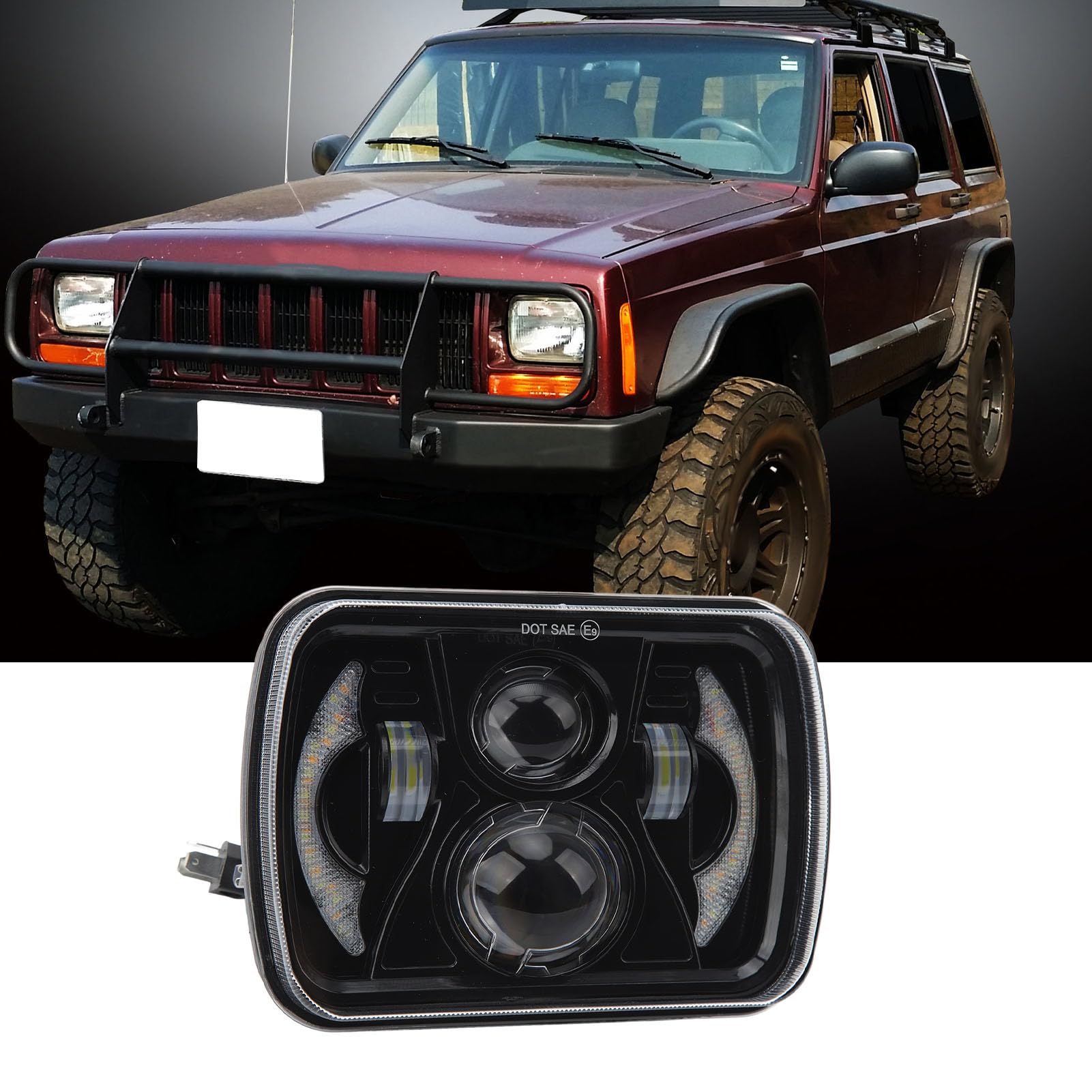 Faro Quadrato a LED, Faro Quadrato DRL per Auto, Indicatore di Direzione, Impermeabile, Compatibile con Cherokee XJ YJ Comanche MJ 240SX
