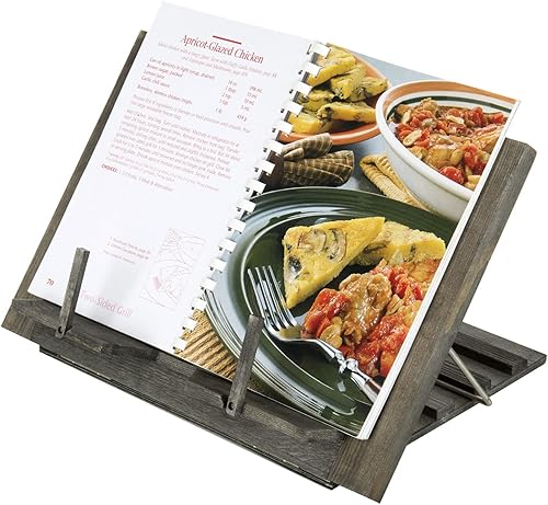 Miniatura 3 de MyGift Soporte para libros de cocina de madera gris rústica, ajustable y plegable, carpeta de recetas y soporte para tableta