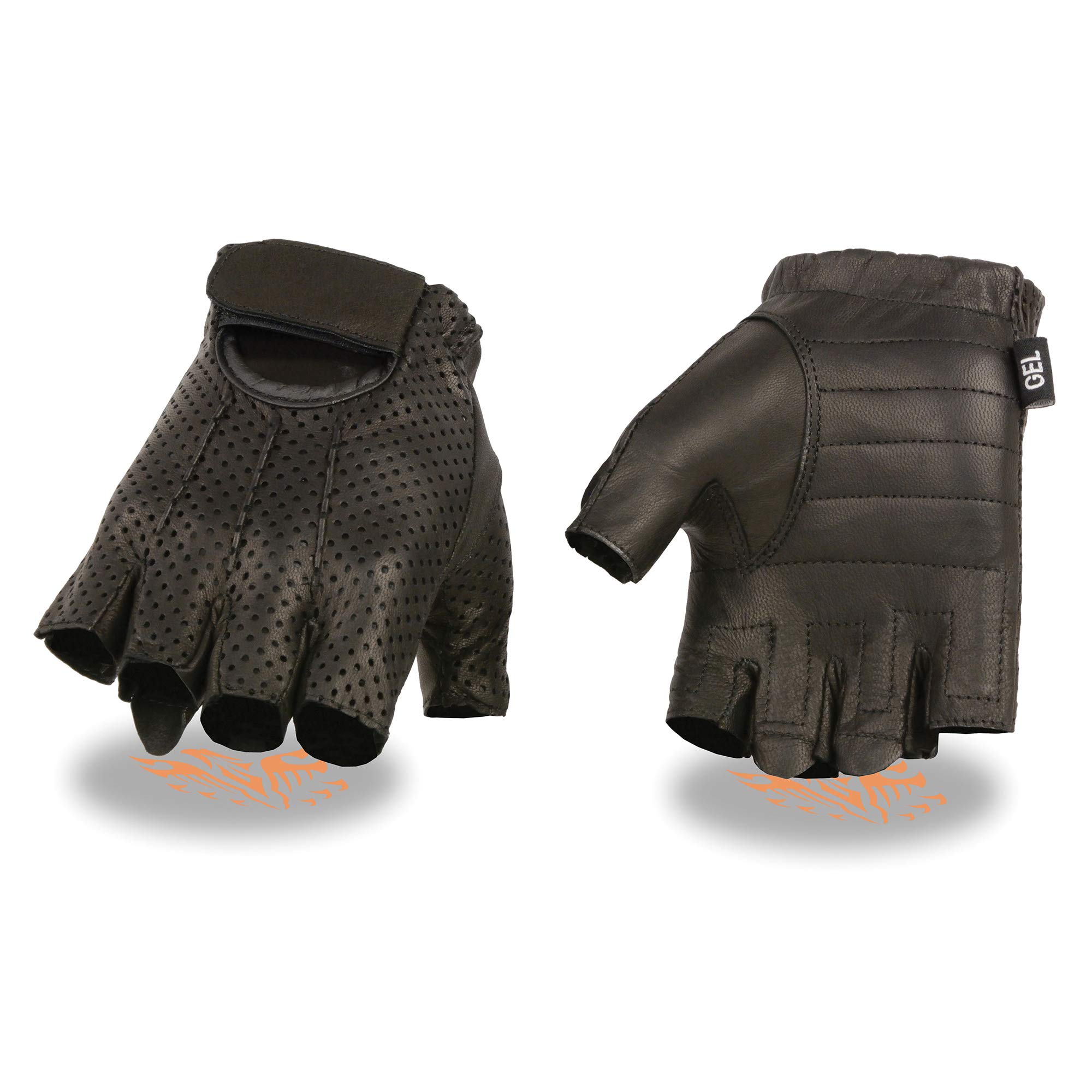 Men's Leather Perforated Fingerless Glove w/Gel Palm (XX-Large)