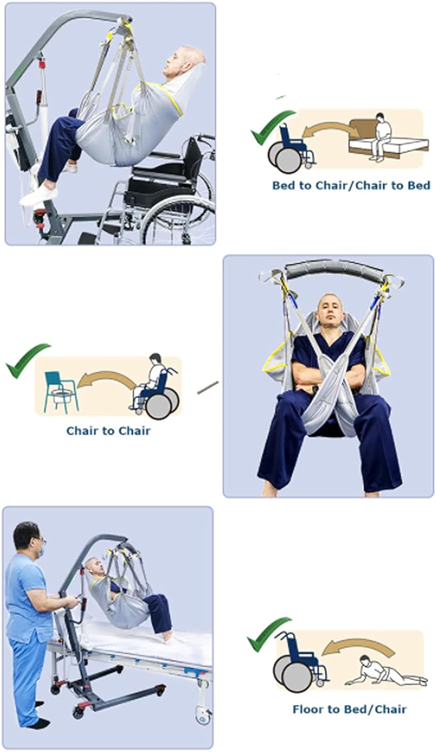 Arnés Elevación Paciente Cuerpo Completo Grúa De Paciente Eslinga De Elevación con para Paciente Y Minusválido para La Cama Enfermería,L
