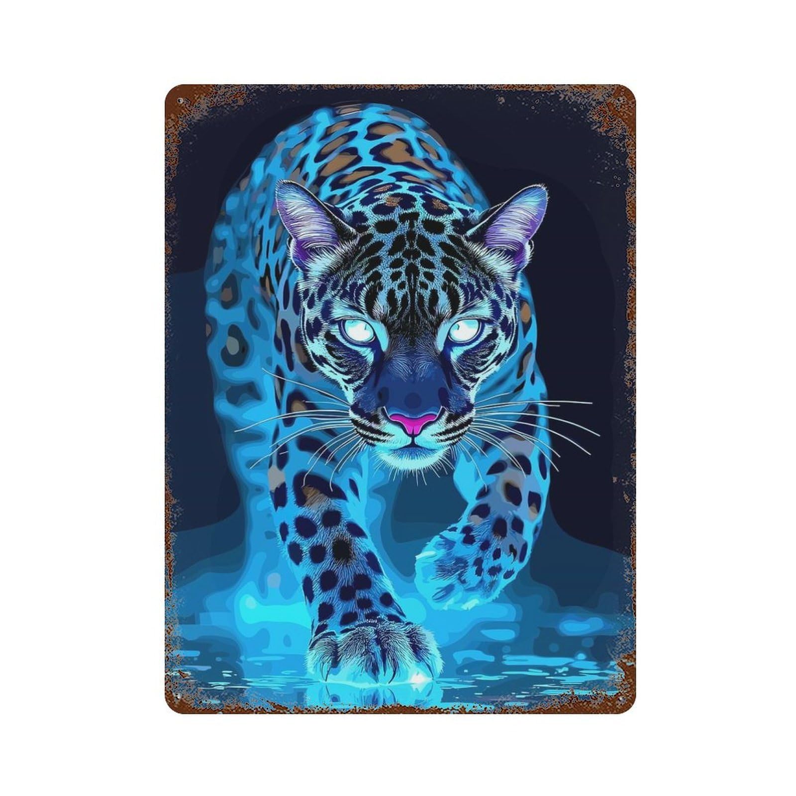 Weathered Tin Sign Electric Blue Jaguar 15.7"x11.8", Rustic Home Decor for Bistro, Counter And Cafe Decor