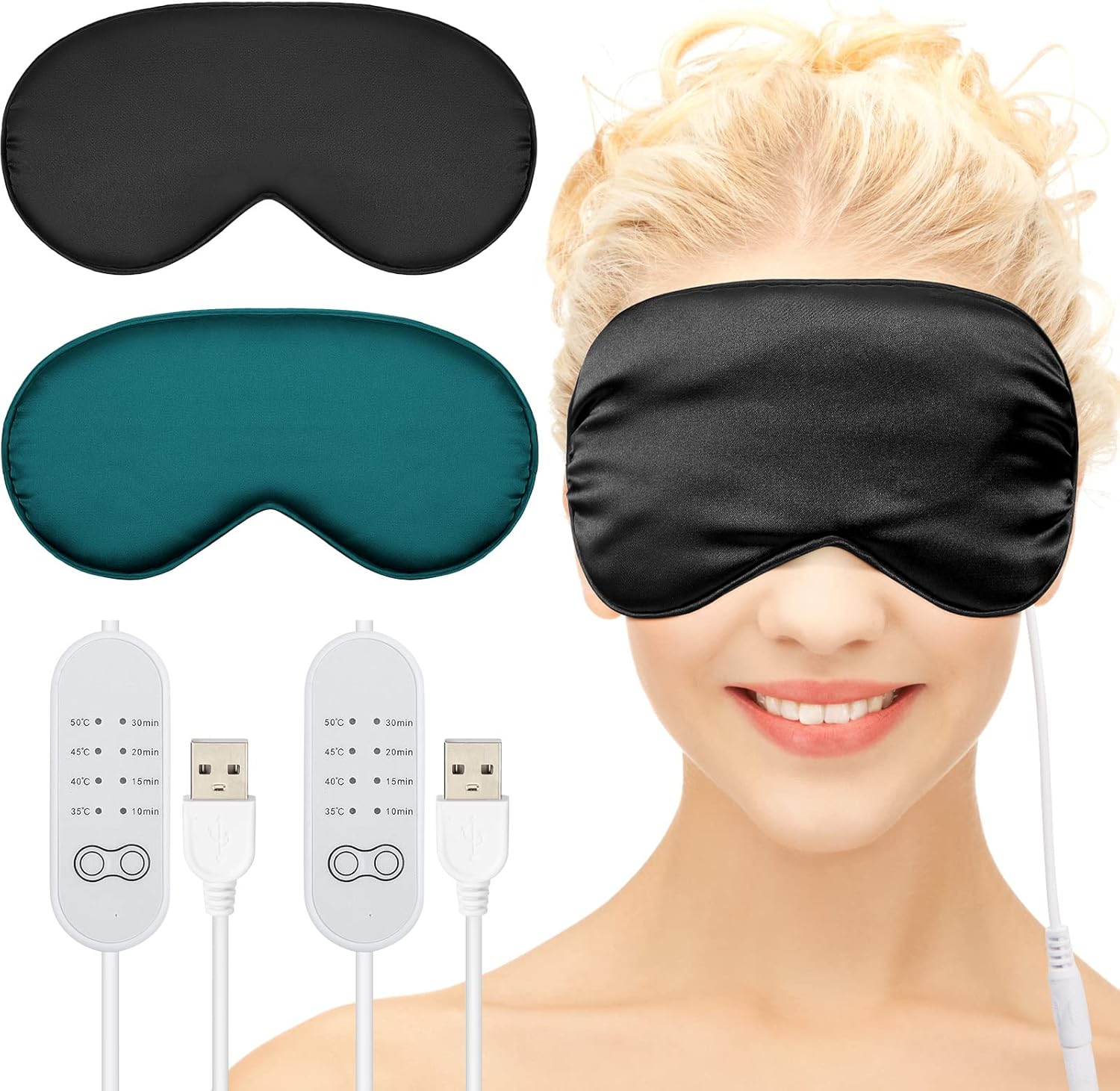 2 máscaras de ojos calentadas de seda para ojos secos, compresa