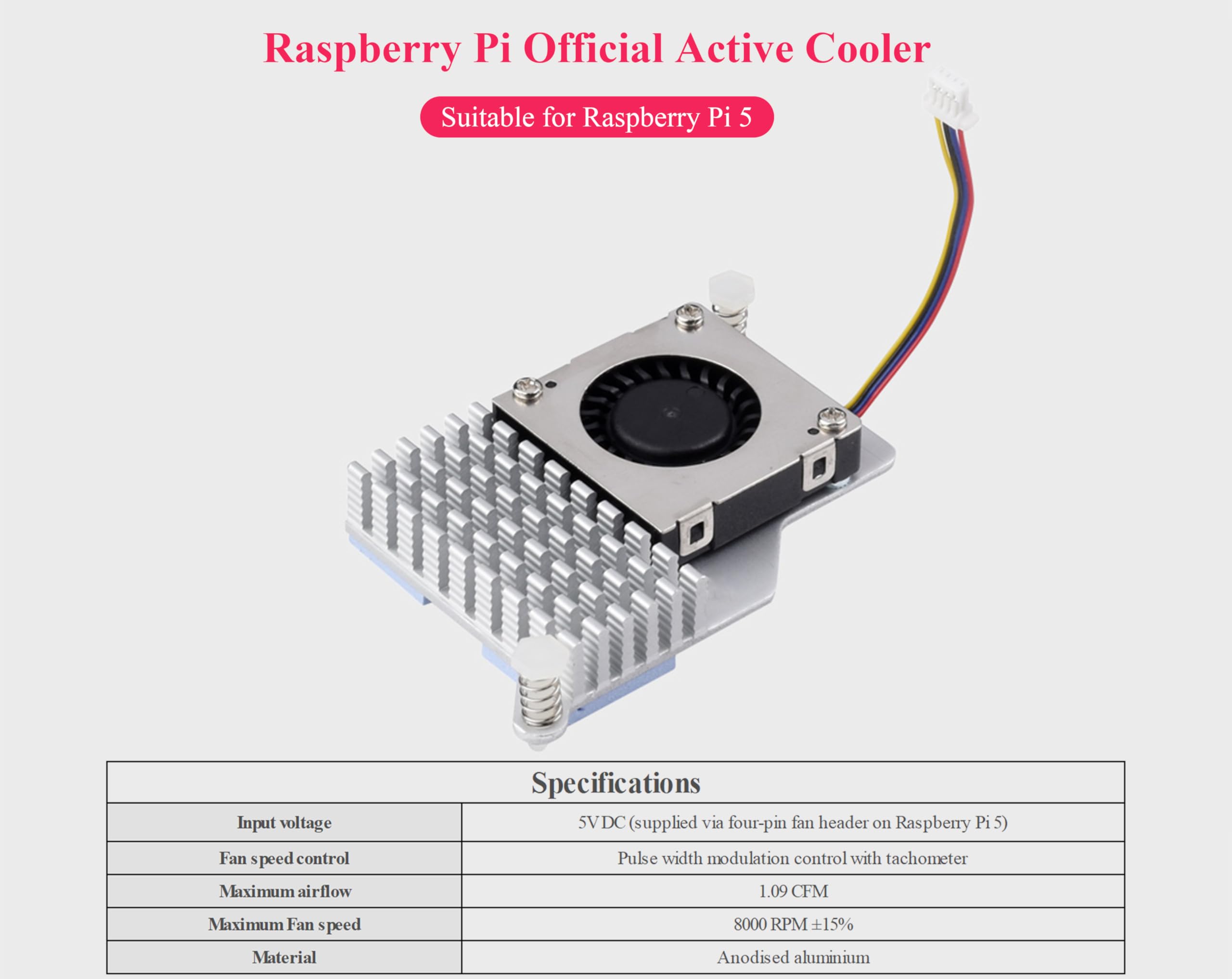 (2 sztuki) oficjalne aktywne chłodzenie Pi 5, kompatybilne z Raspberry Pi 5, łączy wentylator z kontrolowaną temperaturą i aluminiowym radiatorem, w zestawie taśmy termiczne do