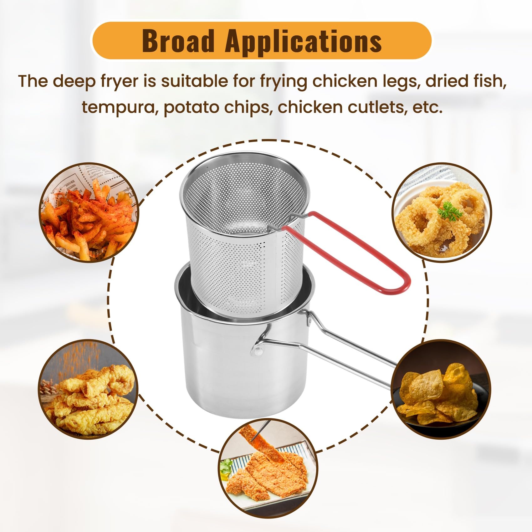 Olla Profunda de Acero Inoxidable Tempura Freidora de Papas Fritas con Colador Sartenes de Pollo Frito Herramienta de Cocina