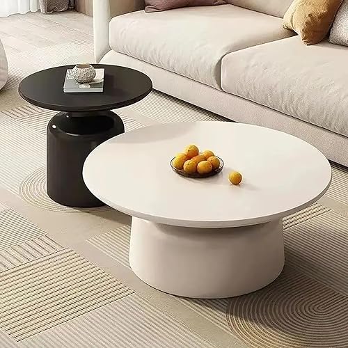 Miniatura 11 de Juego de 2 mesas de Centro redondas, mesa de Centro moderno, de Madera para sala de Estar, fácil de montar, para sala de Estar blanco (White