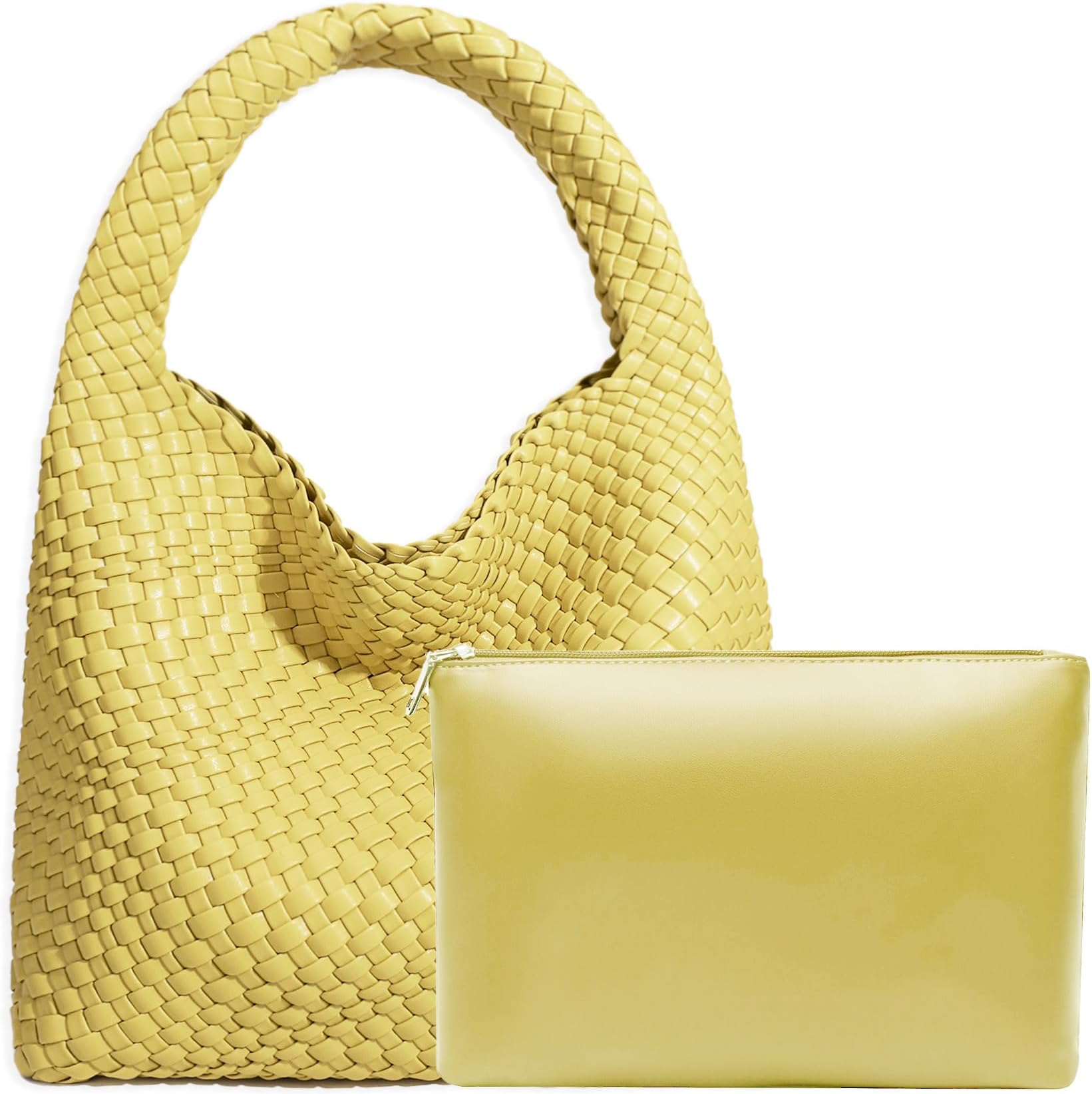 JINMANXUE Woven Tote Bag for Women, Fashion Hobo Handbag, Travel Top-handle Shoulder Bag, Beach Underarm Bag with Purse
