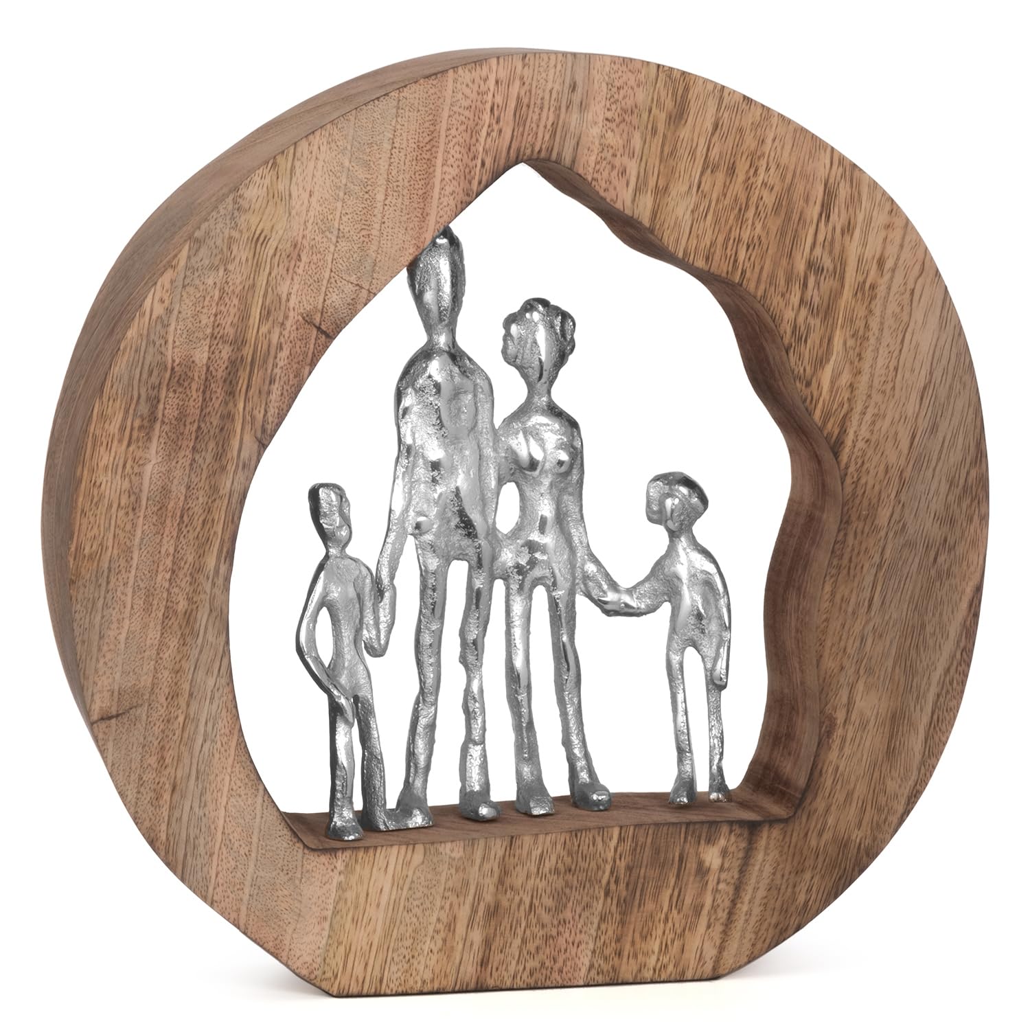 Moritz Skulptur Family Familie 4 Personen 28 cm Mangoholz – Dekofigur | Handgefertigtes Unikat aus Holz und Metall, Symbol für Geborgenheit, Geschenk zur Geburt, Hochzeit oder zum Muttertag