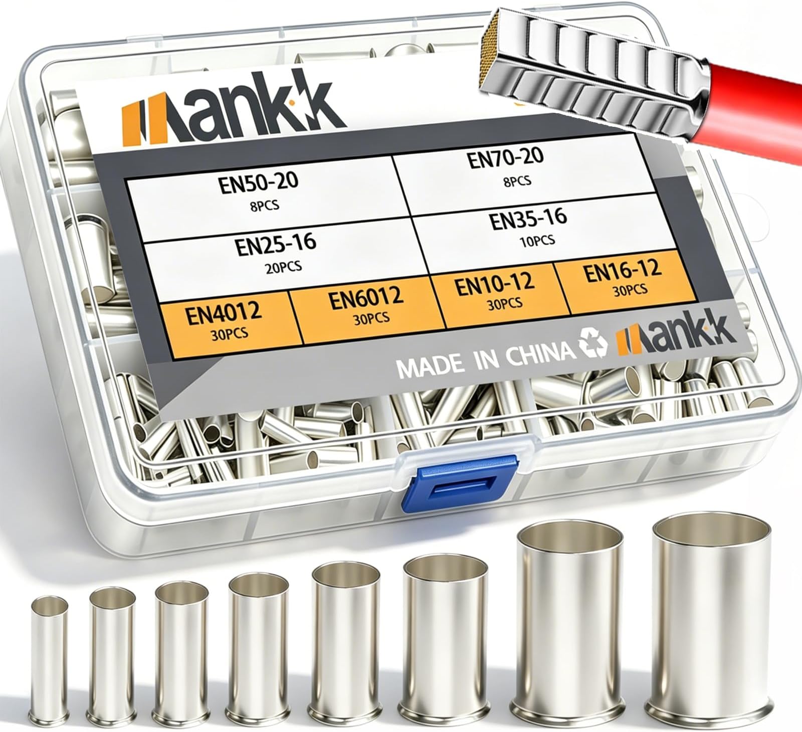 mankk 166PCS Wire Ends Ferrules Kit, 8 Sizes AWG(1/0 2/0 2 4 6 8 10 12) Silver Plated Copper Assortment Electrical Wire Crimp Connectors Terminals