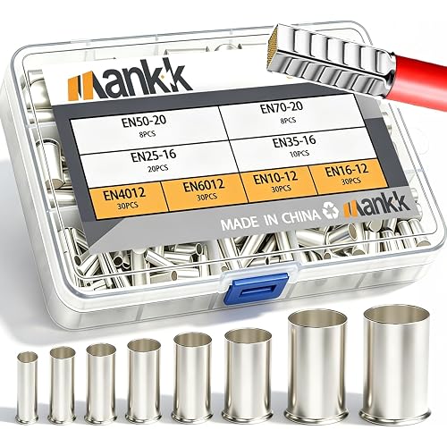 mankk 166PCS Wire Ends Ferrules Kit, 8 Sizes AWG(1/0 2/0 2 4 6 8 10 12) Silver Plated Copper Assortment Electrical Wire Crimp Connectors Terminals
