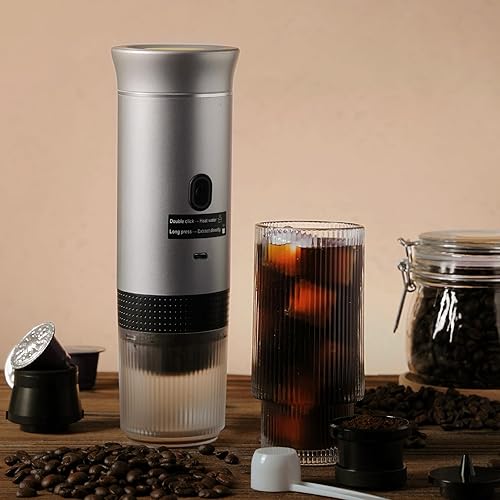 Miniatura 6 de Cafetera eléctrica portátil de café expreso, mini cafetera 3 en 1, cafetera autocalentable con USB-C, pequeña cafetera con café molido y cápsulas