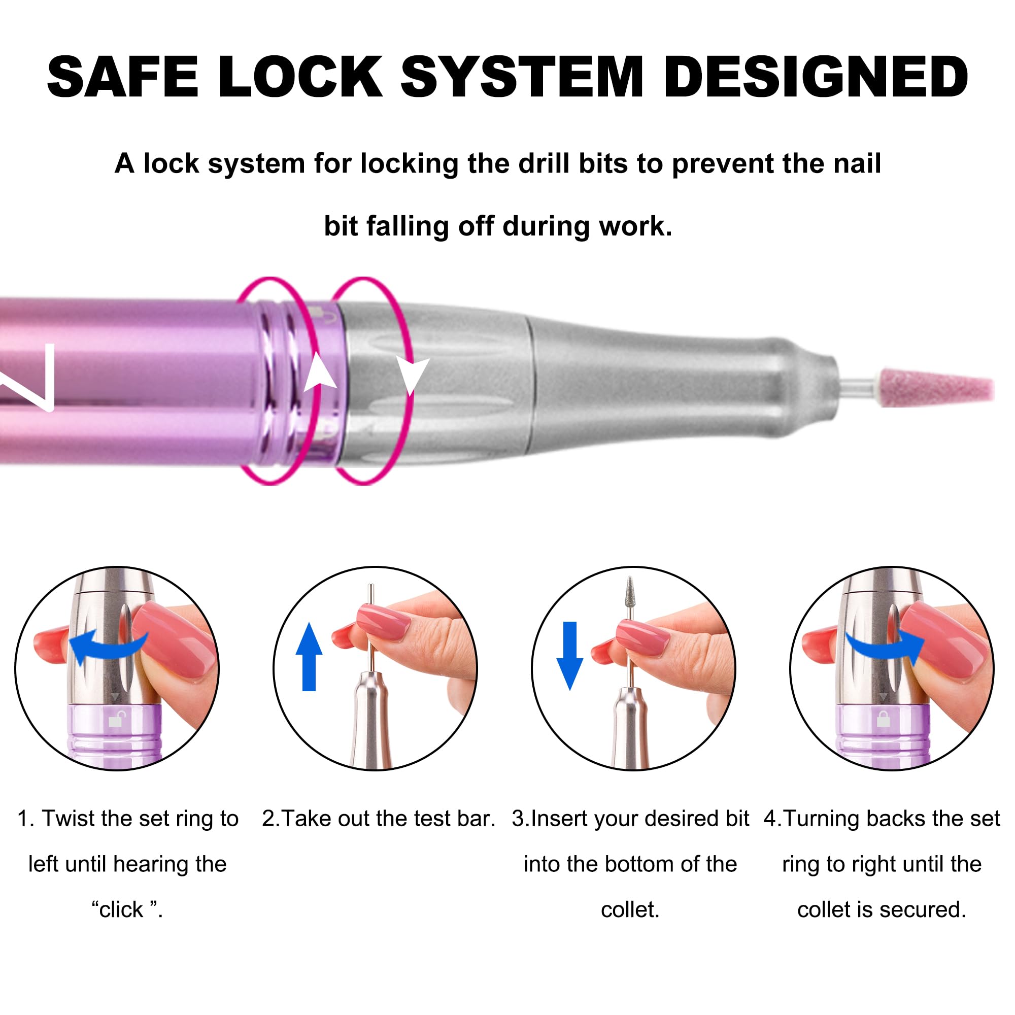 M Mase- Perceuse à ongles professionnelle sans noyau 2 en 1, 35000 RPM (Or)