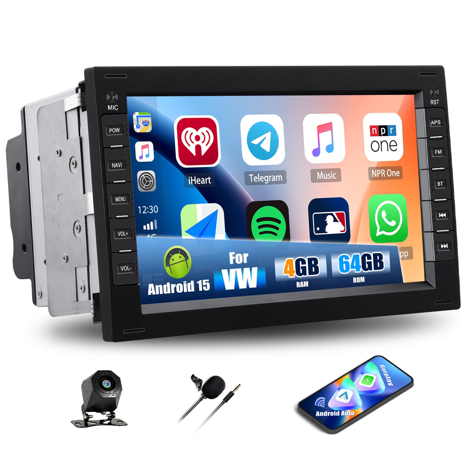 CAMECHO 4+64G Android 15 Navi Autoradio für VW Golf 4 MK4 Passat B5 Sharan Skoda Polo Jetta Peugeot 307, 7 Zoll Wireless Carplay Android Auto Bluetooth Radio mit FM RDS GPS WiFi +Rückfahrkamera