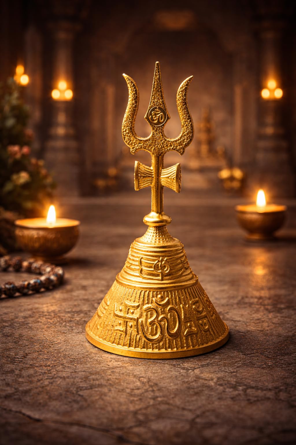Mojo Jojo Decorative Trishul Bell with Om Symbol – Metal Alloy Shiva Trident Ghanti for Pooja, Mandir & Spiritual Décor 1