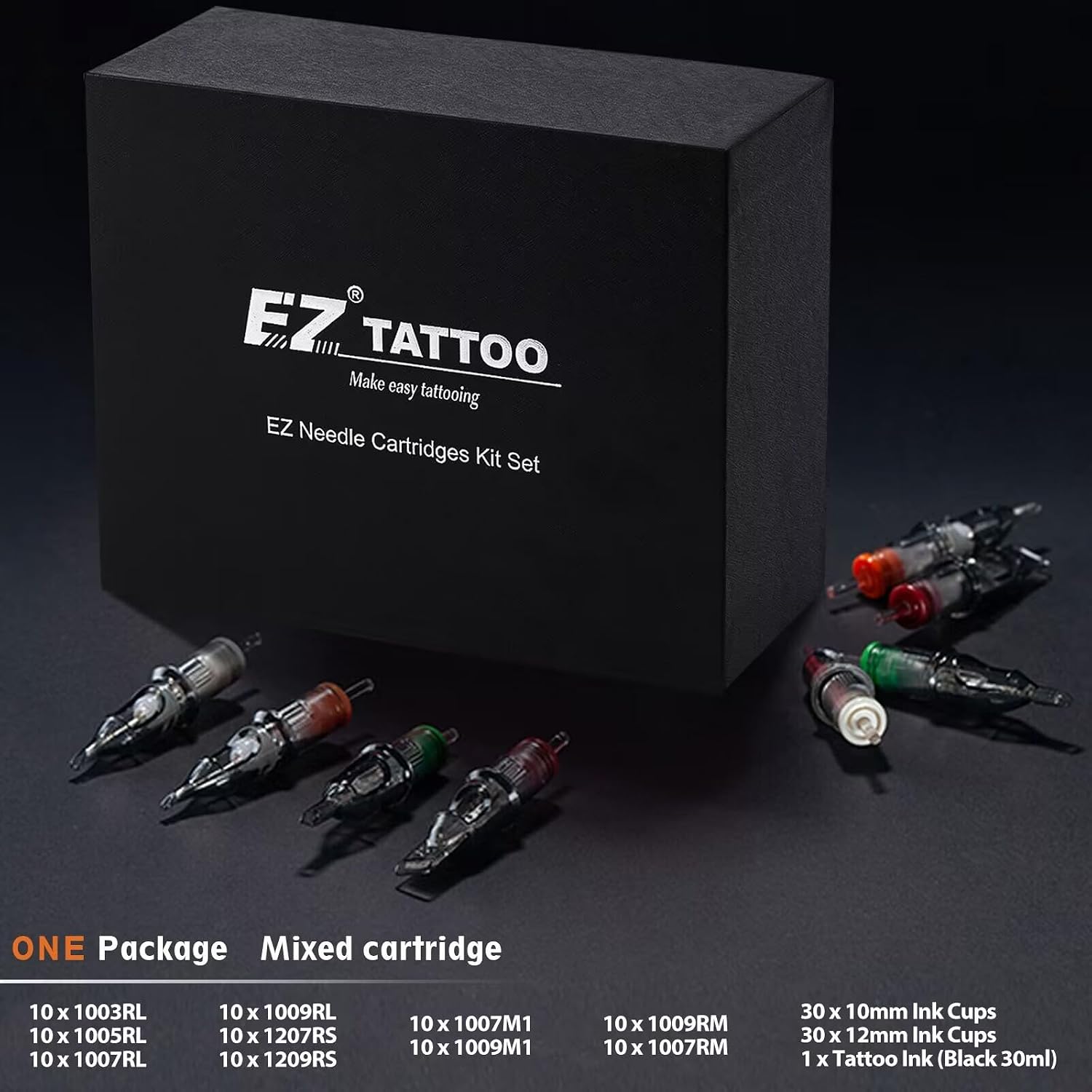 EZ Wireless Tattoo Gun Kit Complete 4.0mm Stroke Cordless Motor P2S Rotary Tattoo Machine Pen Kit & 100Pcs Revolution Tattoo Cartridge Needles Assorted 3RL 5RL 7RL 5RS 7RS 7M1 9M1 11M1 9CM