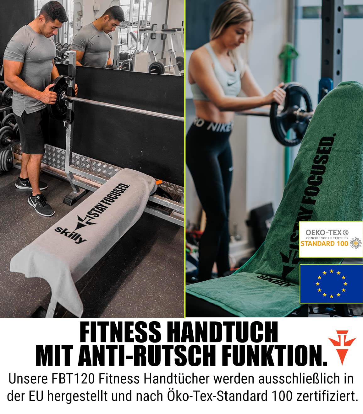 Asciugamano Fitness Skilly 120x50 Cm - Antiscivolo, Cotone Öko-Tex, Prodotto In EU - Foto 9