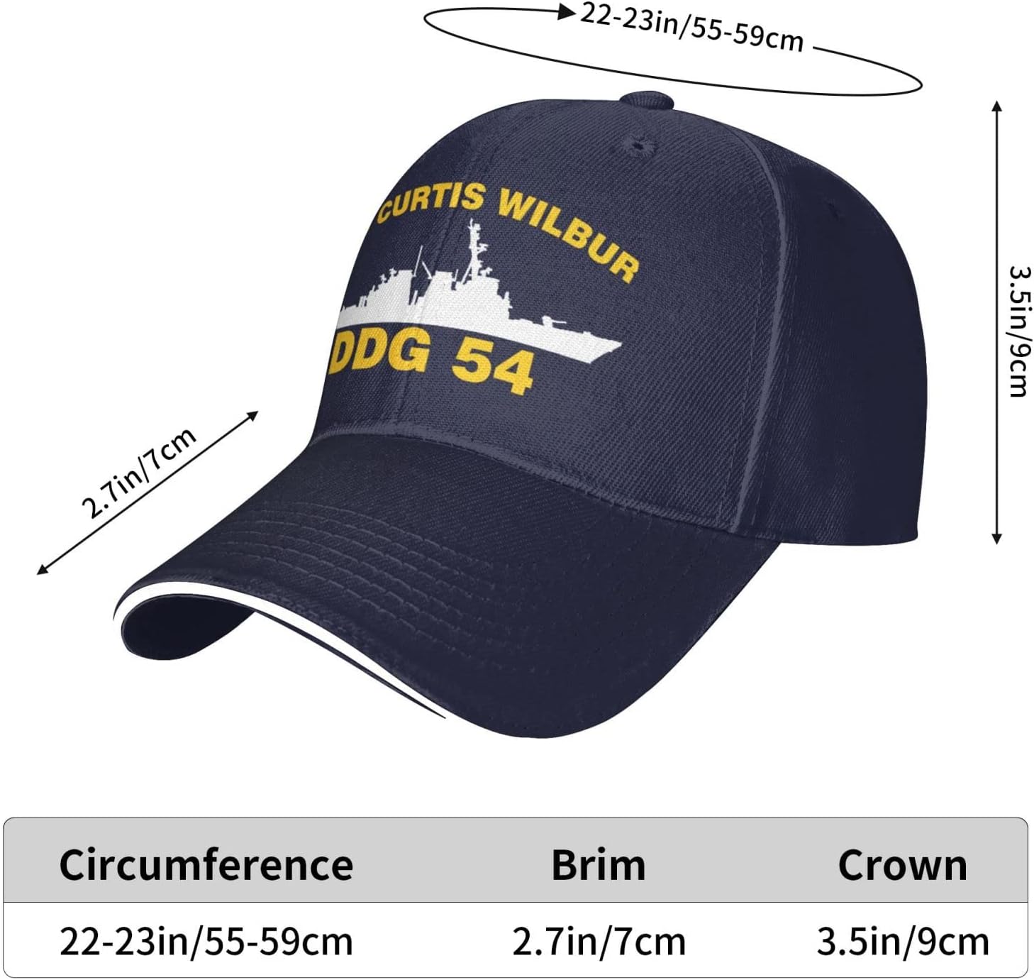 USS Curtis Wilbur DDG 54 Unisex Baseball Cap Adjustable Snapback Hats Dad Hat Trucker Hat Sandwich Cap Navy Blue