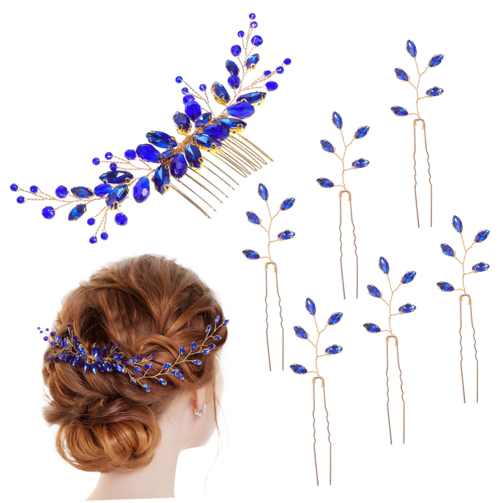 VICASKY 3 Set Pettini per Sposa con Blu Accessori Decorativi Resistenti per Acconciature Nuziali e Party Adatti Tutti i Tipi