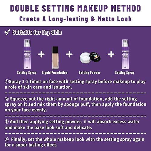 Miniatura 8 de UCANBEMAKUP Long Lasting Makeup Setting Spray Kit- 6.76 Fl oz Hydrating Matte Finish Mist Lightweight Face Make up Fixer +Translucent Loose Setting
