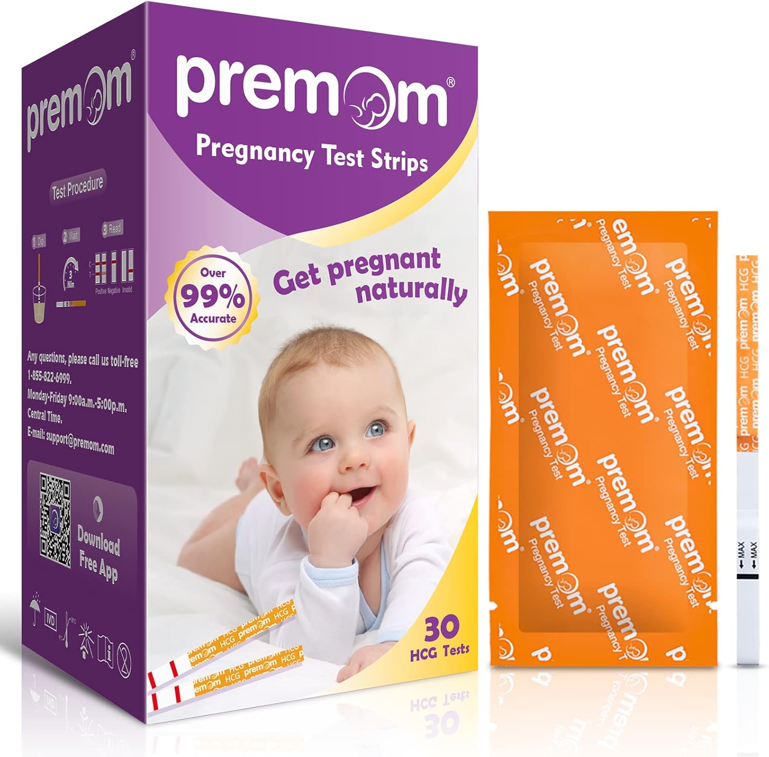 Premom Pregnancy Test Strips 30Pack Individually Wrapped Pregnancy Test Kit Over