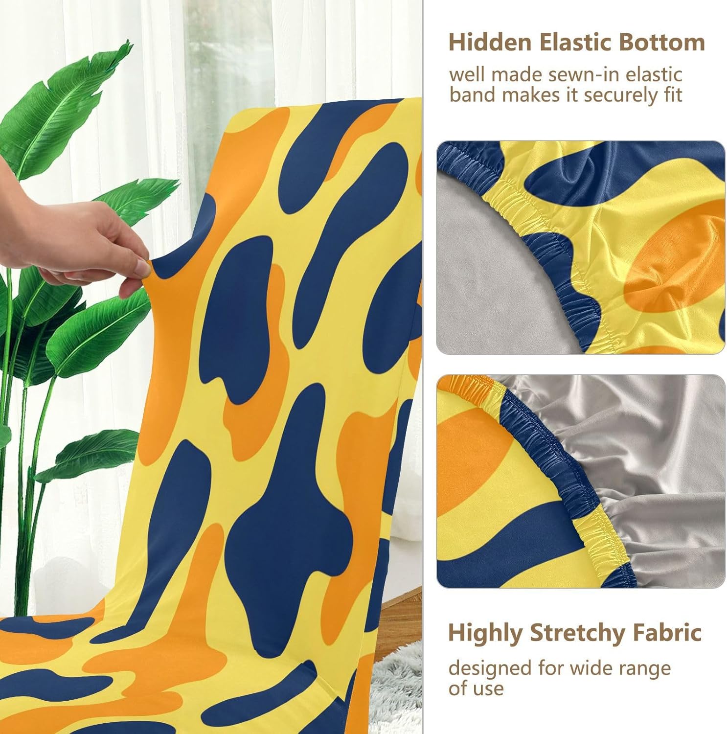 ALAZA Chair Covers for Dining Room, Orange Yellow Cow Pattern Stretch Chair Cover Sets Chair Protector Removable Washable for Ktichen Restaurant Hotel