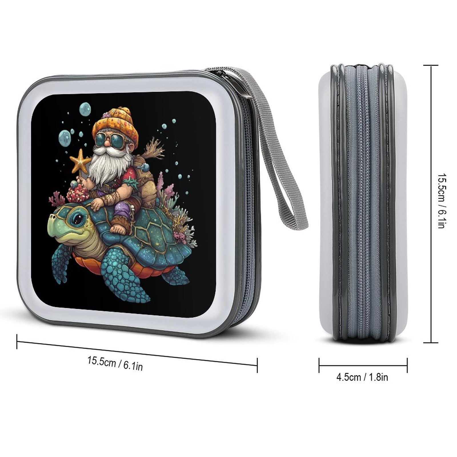 Dwarf Riding A Turtle CD Case Plastic DVD Case Holder Wallet Disc Storage Organizer for Car Travel