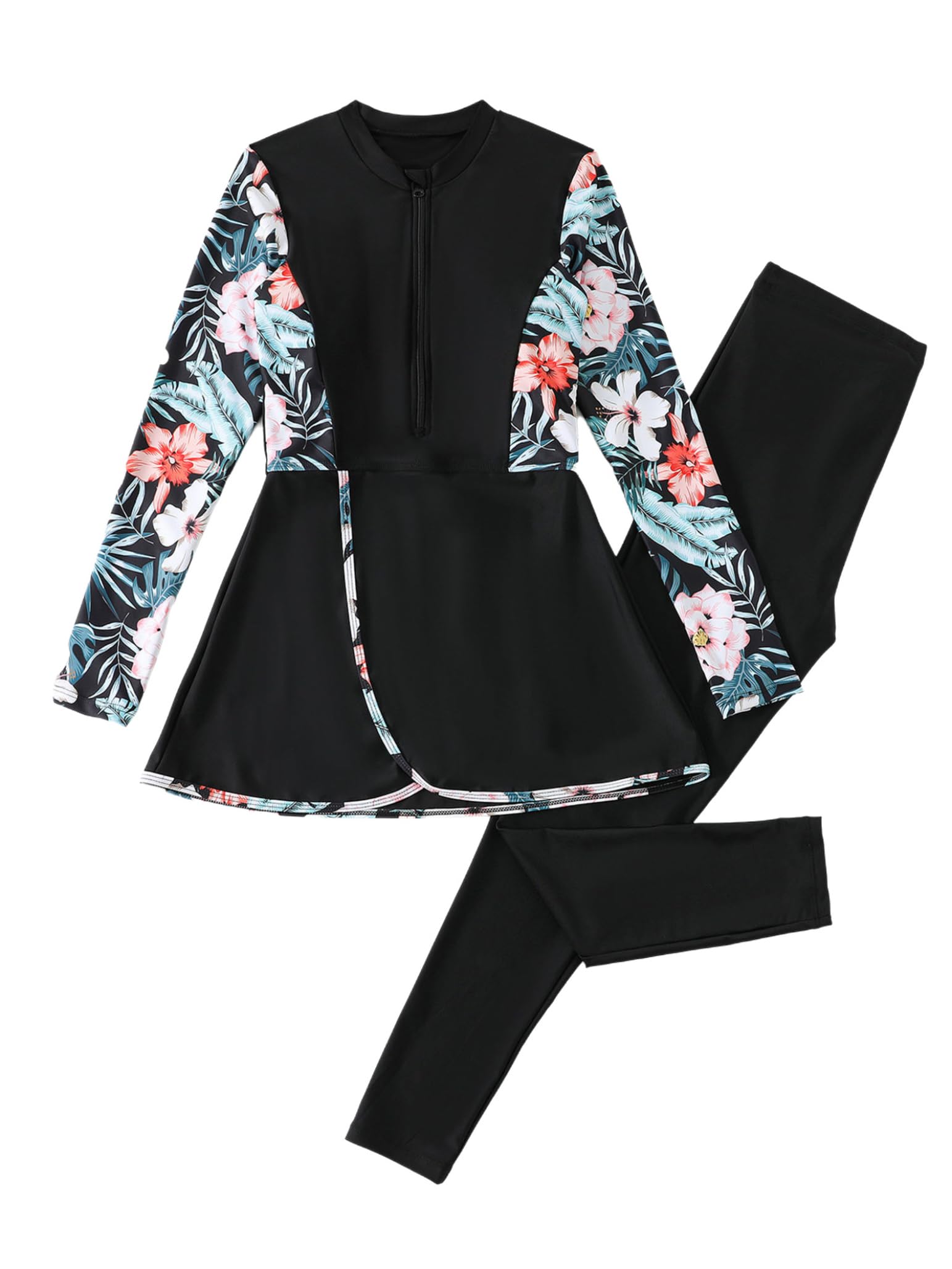 Femme Maillot de Bain 2 Pièce Imprimé Floral Burkini Combinaison et Pantalon de Sportt Legging Rashguards Protection UV