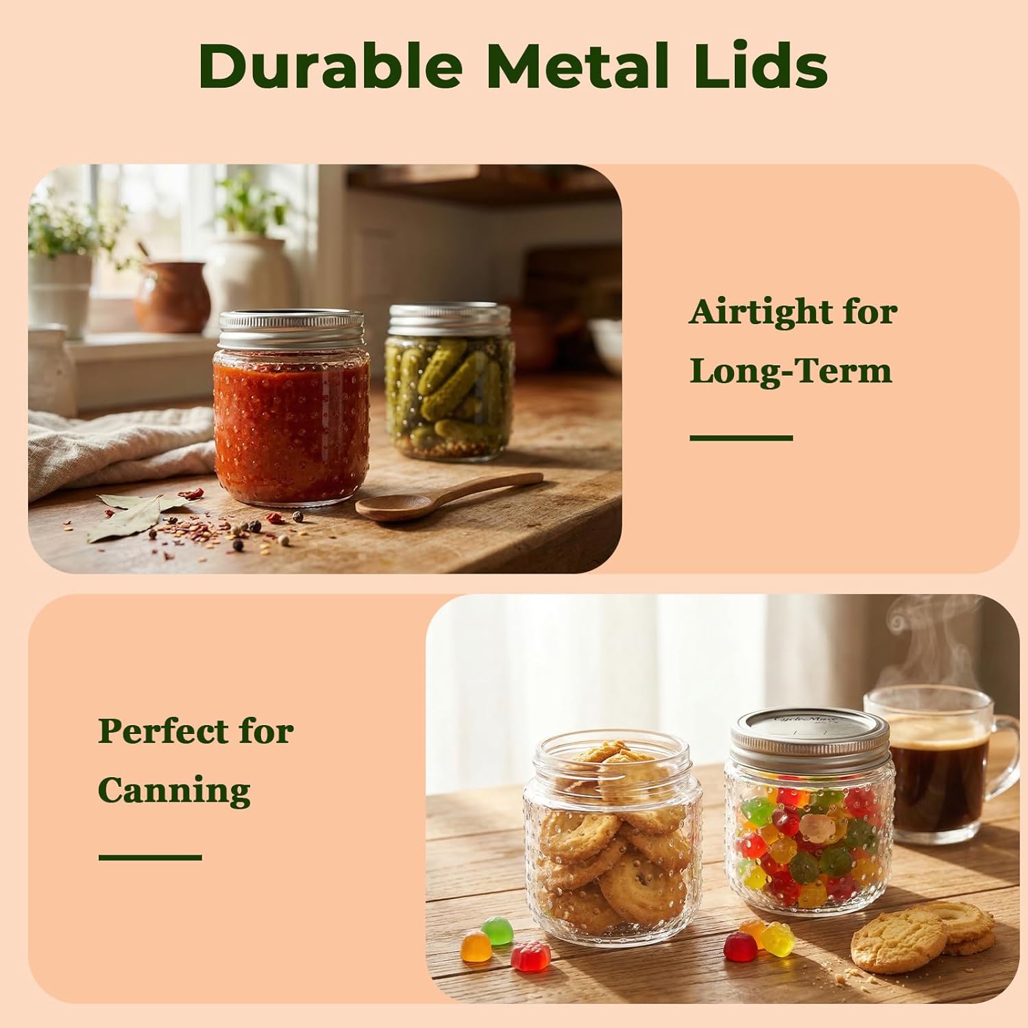CycleMore 8oz Mason Jars, 30 Pack Dual Dot Jar With Silver Separable Lids & Colorful Plastic Lids, Tiny Glass Jars for Honey, Jam, Jelly, Wedding Favors, Kitchen Food Storage,