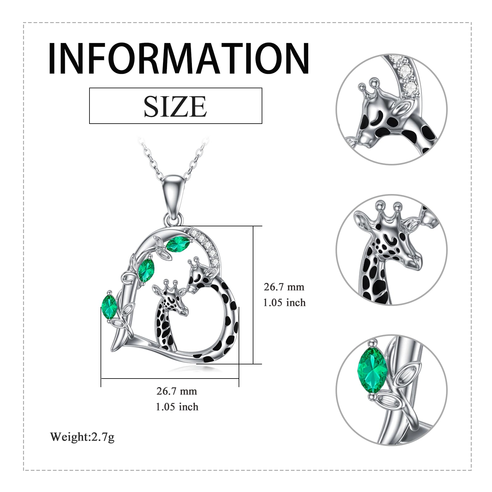 YFN Collana in Argento Sterling con Giraffa a Forma di Cuore, Regalo per Donne, Adolescenti, Ragazze, Amanti della Giraffa, Compleanno, 23*20mm, Argento