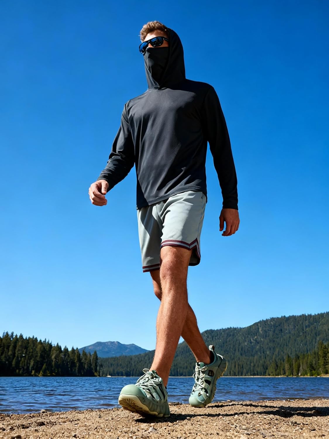 5 Pack Men's UPF 50+ Sun Protection Hoodie Shirts Long Sleeve Shirts Quick Dry Lightweight for Running Workout Hiking Fishing