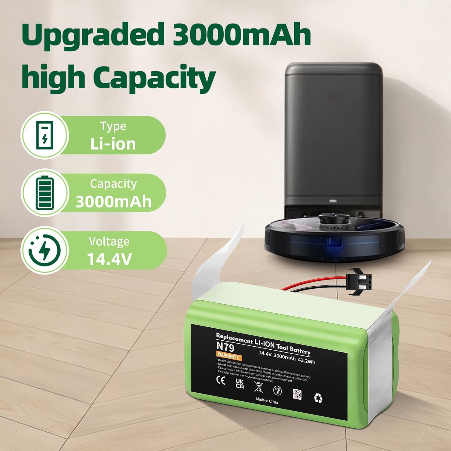 Upgraded 14.4V 3000mAh Battery Replacement for Ecovacs Deebot N79S N79 DN622 500 & Eufy RoboVac 11 11S 11S MAX 11C 12 15C 15CMAX 15T 15MAX 25C 30C 30 35C G30 G10 Hybrid
