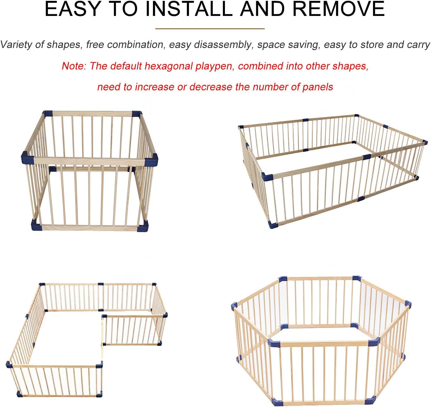 Jolan Baby Playpen Wooden,Kids Safety Playard Activity Center Playpen,Hexagonal Baby Fence,Indoor Outdoor Game Playpen,158cm/180cm/218cm,Breathable/Durable/Portable Baby Playpen,158cm(62.2in)