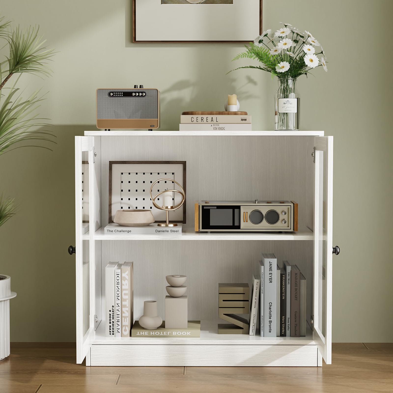 VOWNER Lot de 2 buffets avec 2 portes en verre, armoire de buffet, armoire de cuisine avec plan de travail, armoire de buffet, meuble TV, armoire de rangement pour salon, chambre à coucher, 40 x 80 x