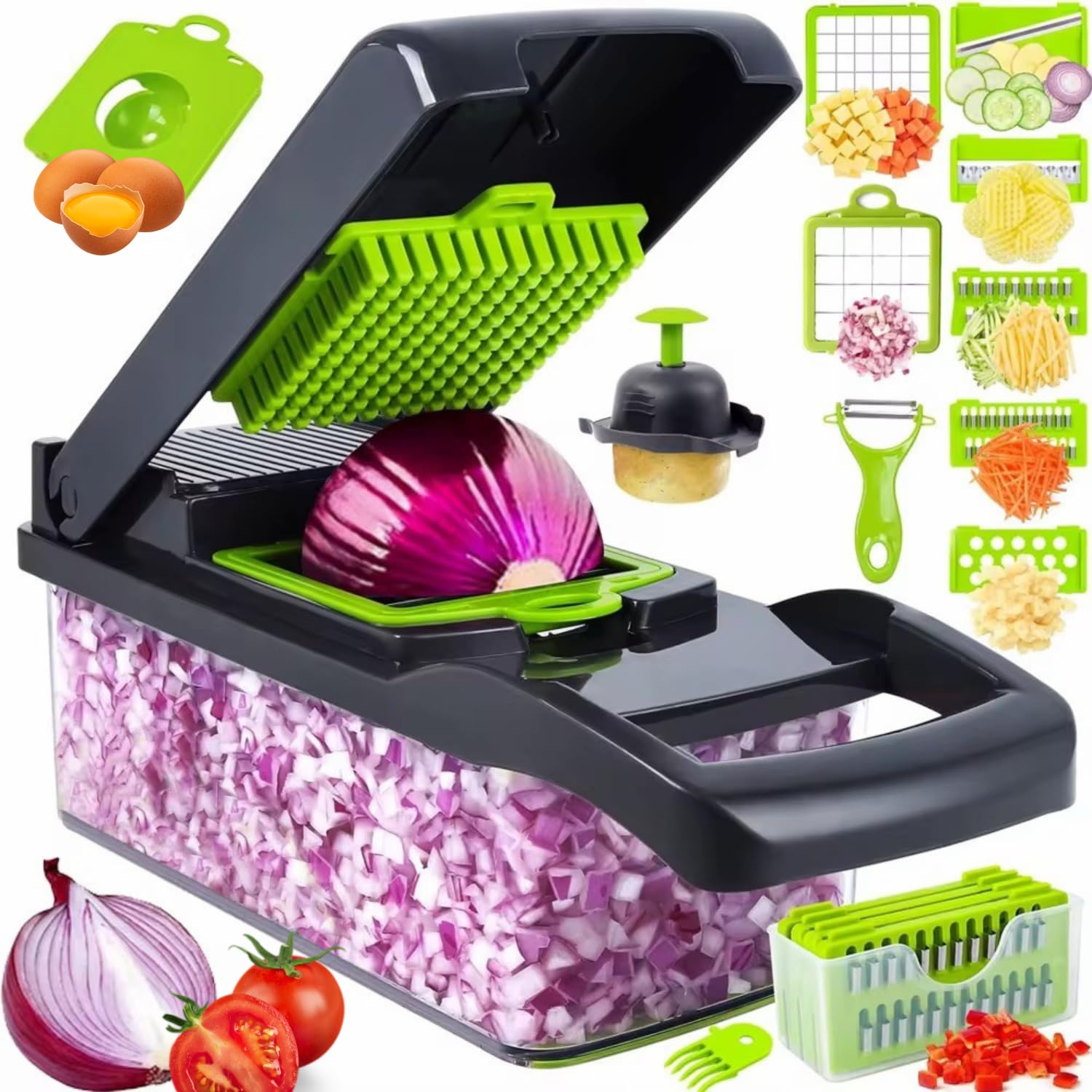 vegetable chopper16-in-1 multifunctional use for - onion chopper mandoline slicer veggie cutter with 8 bladesfood slicer dicervegetable cutter amp draining basket grater with container