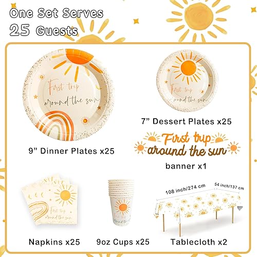 Miniatura 2 de Decoraciones de cumpleaños de primer viaje alrededor del sol – Decoraciones de primer cumpleaños de arco iris para niñas y niños, platos y
