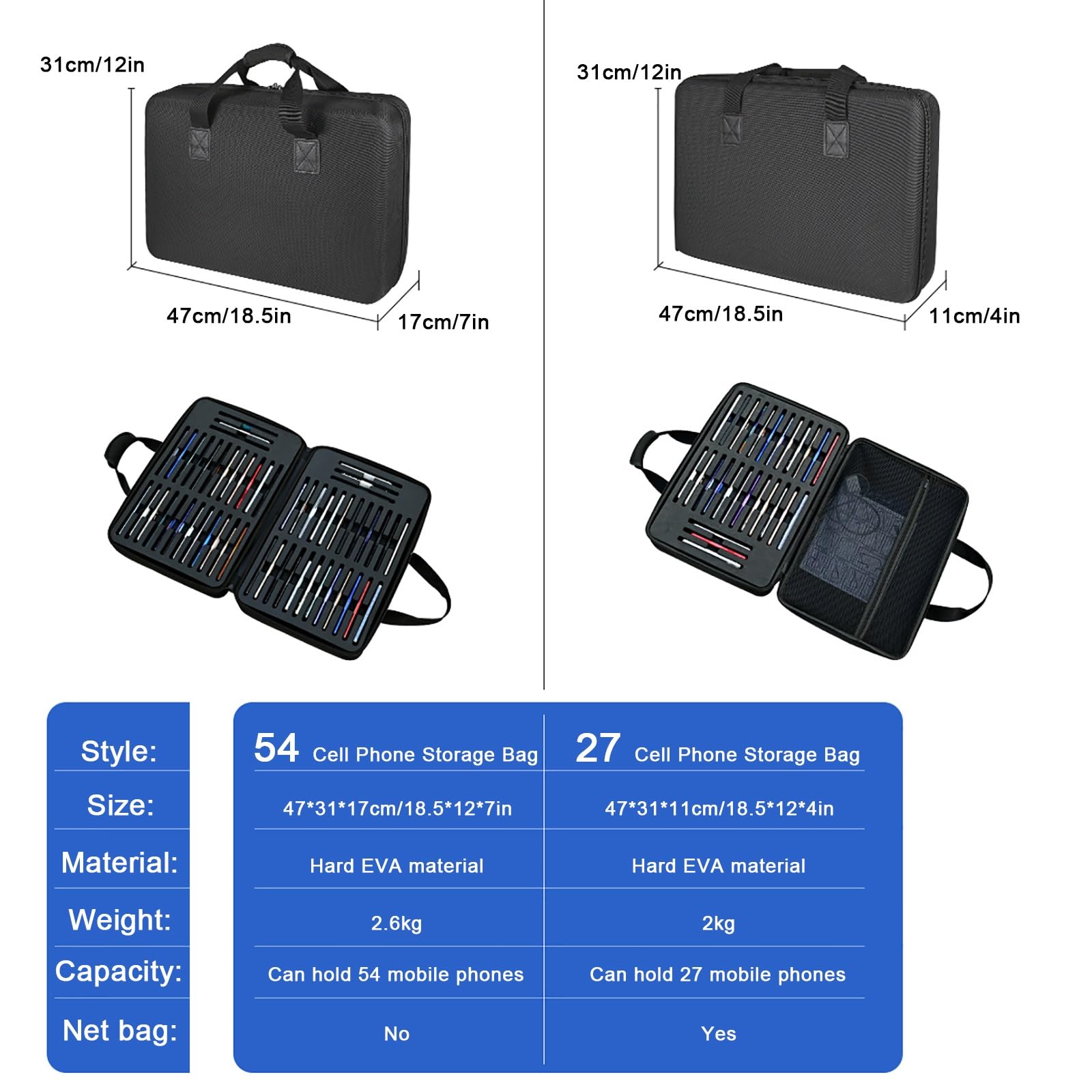 Czarna Torba do Przechowywania Telefonu Komórkowego, Może Być Noszona W Ręku, EVA Hard Shell Wodoodporna Torba Podróżna do Biura w Klasie(47 * 31 * 17cm/18.5 * 12 * 7in)
