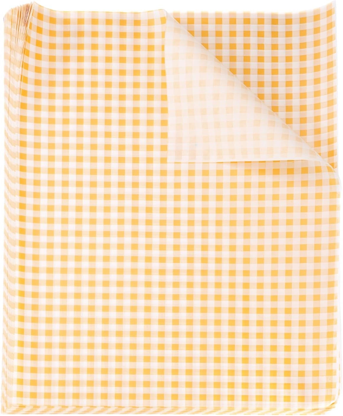HARFINGTON 500pcs Square Checkered Wax Paper Sheets 15" x 11" Oil-absorbing Dry Food Wrapping Paper for Sandwich Baking Paper Liners Picnic Basket Bread Hamburger Wrap Kitchen, Yellow