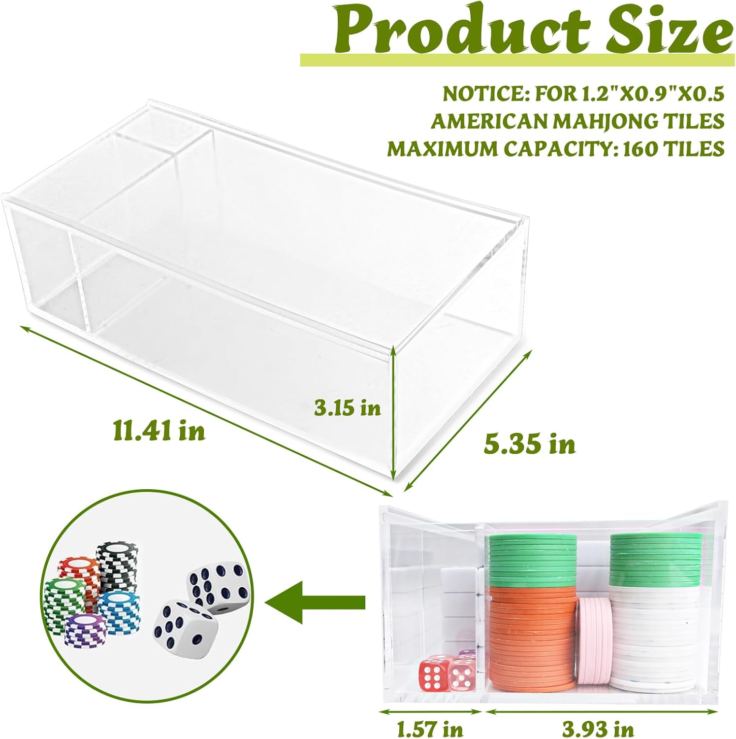 Multi-functionalEmpty Acrylic Mahjong Case for 1.2 x 0.9 x 0.5 Inch Tiles, Fits 200 Mahjong Tiles, Clear Display and Storage Box, for Home, Travel, and Social Gatherings, Case Only