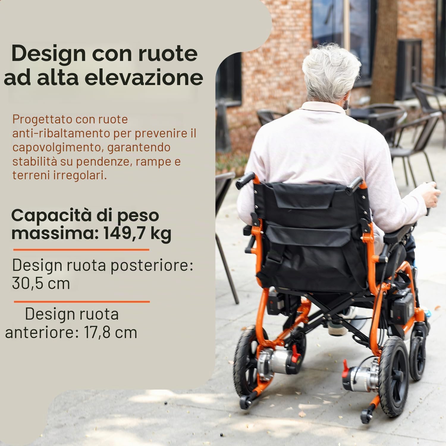 SuperHandy GoRide 2 Sedia a rotelle elettrica pieghevole, portata 150 kg | Solo 19 kg; doppi motori brushless, rotazione sul posto, freno elettromagnetico e design portatile per una mobilità agevole
