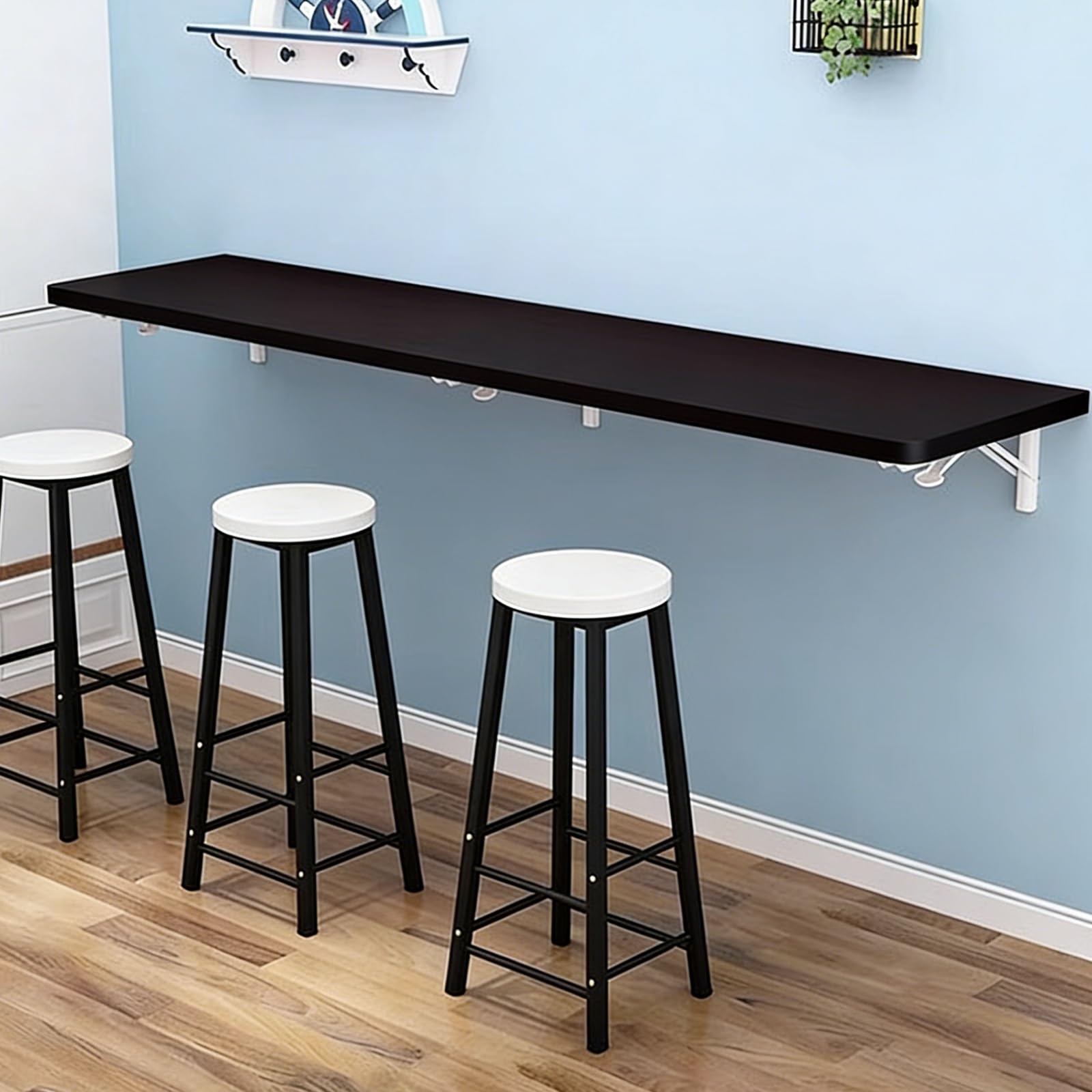 GDMDPTE Foldable Wall-Mounted Bar Table - Modern Slim Design Workbench for Home Office & Café - Space-Saving Folding Table (Black 40cm/15.7in)