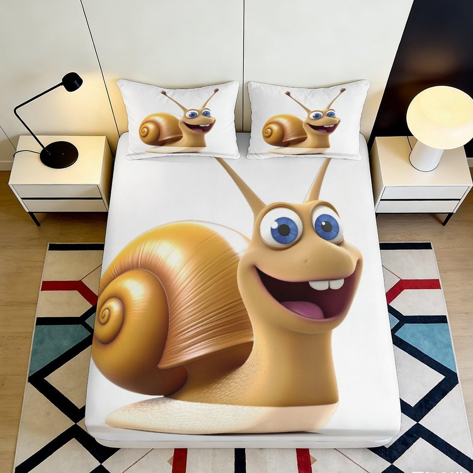 Pnayamiorkfel Style-10 3D Printed Cartoon Snail Fitted Sheet Microfiber Soft Anti-Slip Bed Cover For Bedroom Dorm Mattress Protection Decor 90X200x25cm